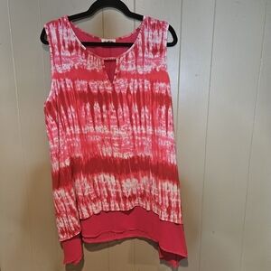 Ava James Tie-Dye Hi-Low Tunic Top – Women’s Plus 2X – Red & White Sleeveless
